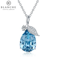 【女神禮】布蘭琪Blanche韓國925銀項鏈女 短款月波吊墜水晶脖鏈氣質(zhì)飾品鎖骨頸鏈閨蜜禮物 天藍色