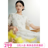 飛鳥和新酒圓領(lǐng)碎花國風連衣裙女短袖夏季寬松新中式女裙 滿幅圖案米白HPA03 S