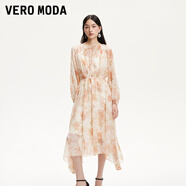 VEROMODA連衣裙2025新款V領(lǐng)碎花捏褶拼接裙擺收腰32527C007 月光褐色 S