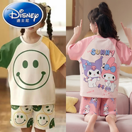 迪士尼（Disney）夏季兒童睡衣女童女孩全套短袖短褲中大童可愛(ài)卡通圓領(lǐng)家居服套裝 笑臉+粉庫(kù)洛米 兒童必備 短袖2套 90 8碼 建議身高95-108cm