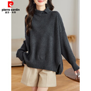 皮爾卡丹（pierre cardin）2024冬季新款慵懶風不規(guī)則開叉翻領厚毛衣女套頭遮肚子小眾上衣 碳黑小翻領不規(guī)則毛衣 L 120-140斤