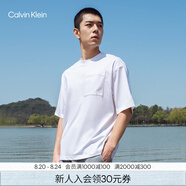 Calvin KleinJeans【不曬系列防曬】夏季男士ck印花貼袋凈色戶(hù)外T恤J326338 YAF-極地白 XL