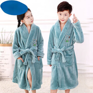 G.duck新款童裝兒童睡袍男童女童秋冬季法蘭絨睡袍珊瑚絨家居服加厚款浴 青綠無(wú)帽 120 XS建議身高101-120CM