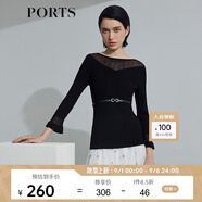 PORTS寶姿 商場(chǎng)同款新品女裝微喇袖透視針織衫SL8K409HZE011 黑色 M
