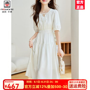 AEMAPE高端輕奢連衣裙2025夏季新款收腰顯瘦簡(jiǎn)約洋氣泡泡袖通勤法式裙子 白色系帶連衣裙 L 106-122斤