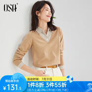 歐莎（OSA）小香風(fēng)假兩件黑色針織衫女外穿春秋季2025年新款打底上衣 深杏色A S