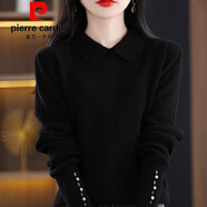 皮爾卡丹（pierre cardin）2025洋氣新款減齡春秋季娃娃領針織衫套頭上衣長袖打底衫毛衣女 黑色 3XL