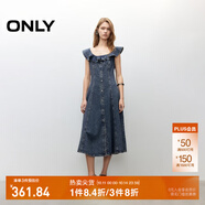 ONLY2025夏季新款減齡飛袖荷葉領(lǐng)拼接牛仔裙連衣裙女|125242007 J33復古350牛仔洗水 S