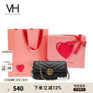 VANESSA HOGAN VH女包雅然斜挎包2025夏季新款珍珠鏈條包包高級菱格單肩斜挎包 黑色+怦然心動禮盒