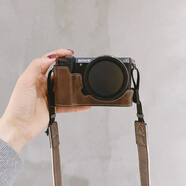 耐影適用于索尼微單A6400相機包A5100 A5000 A6300 A6100 NEX-6保護殼皮套半套底座保護套 新：a5000/A5100咖啡色底座+肩帶