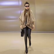 上衣秋冬羊毛衫春秋毛領(lǐng)針織開(kāi)衫外套女外穿秋裝外搭毛衣披肩斗篷 卡其色 XL 建議140-155斤