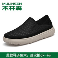 木林森男鞋夏季新款輕便透氣休閑鞋男士戶外運(yùn)動網(wǎng)面鞋舒適套腳健步鞋 黑色 45