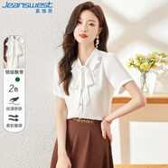 真維斯（JEANSWEST）短袖襯衫女士夏季襯衣2025時尚洋氣法式氣質(zhì)雪紡上衣白色M