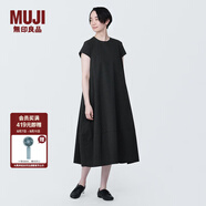 無印良品（MUJI）女式 易干彈力泡泡紗 法國袖連衣裙 女裝裙子夏季 BC2JQA4S 黑色 M (160/84A)