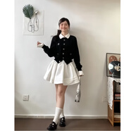 宅宅小物小紅書爆款小宅女 韓系早秋穿搭一整套黑色polo領(lǐng)長(zhǎng)袖上衣女士a字 黑色上衣 2XL 均碼
