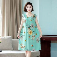 沛阮棉綢睡衣女夏季無(wú)袖睡裙女綿綢連衣裙中老年加大碼寬松裙子可外穿 綠底小草莓 3XL 建議120-140斤