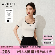 艾諾絲雅詩(shī)商場(chǎng)同款ariose夏季新品時(shí)髦修身方領(lǐng)短袖T恤針織衫女30438197 白色 S