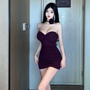 燦沛夜店戰(zhàn)袍女氣質(zhì)名媛性感低胸扭結(jié)緊身收腰包臀短裙辣妹純欲夜 紫色 M