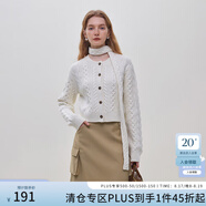 范思藍恩23FS14541短款絞花毛衣外套女秋冬新款圓領(lǐng)針織開(kāi)衫 亮白色 M