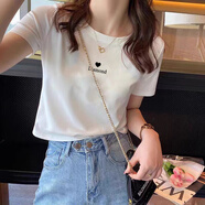 以純（YISHion）白色短款t恤女純棉短袖夏裝寬松2025新款減齡洋氣短裝體恤上衣潮 白色(愛心Diamo款) M (建議85-100斤)