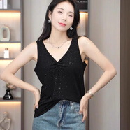 夏季新款螺紋女背心打底吊帶星空亮片v領(lǐng)氣質(zhì)時(shí)尚百搭寬松無(wú)袖ins 星空黑色+星空黑色 S 建議100斤以下