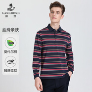 浪登長(cháng)袖T恤男中年春季莫代爾翻領(lǐng)條紋商務(wù)休閑保羅衫繡標上衣 紅色 L