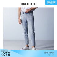 巴魯特（Brloote）速干牛仔褲男時尚貓須棉彈力吸濕透氣舒適百搭休閑九分褲 淺藍（九分褲） 165/76A