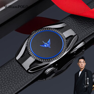 WILLIAMPOLO保羅皮帶男士牛皮自動扣腰帶男中青年鱷魚紋褲帶父親節(jié)禮物送爸爸 槍藍115cm（其他尺寸備注）