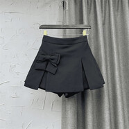 黑色西裝半身裙褲2025春夏新款時(shí)尚OL氣質(zhì)開(kāi)叉高腰修身顯瘦短裙女 黑色【蝴蝶結設計感褲裙】(高質(zhì)量) S 80-90斤