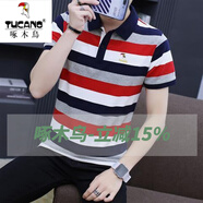 啄木鳥（TUCANO）2025夏季含棉條紋t恤男男士中老年翻領(lǐng)帶領(lǐng)polo 衫半袖 ZMN-905紅色 2XL 適合165-180斤