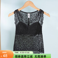 夏.娃.之.秀背心女性感蕾絲打底內(nèi)搭V領(lǐng)舒適外穿學(xué)生無袖吊帶美背裹胸法式 黑色(J4015) L
