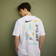 耐克（NIKE）印花短袖寬松五分袖純棉運動T恤男圓領休閑上衣 白色HM4454-100 純棉針織 寬松透 M 120-130斤（）
