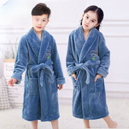 G.duck新款童裝兒童睡袍男童女童秋冬季法蘭絨睡袍珊瑚絨家居服加厚款浴 海藍無(wú)帽 160 M建議身高141-155CM