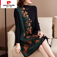 皮爾卡丹（pierre cardin）加肥加大碼針織衫毛衣裙時(shí)尚氣質(zhì)媽媽裝遮肉顯瘦打底衫外穿連衣裙 墨綠色 L