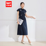 IEF/愛(ài)依服連衣裙2025夏季新款法式優(yōu)雅氣質(zhì)寬松百搭通勤長(cháng)上衣裙 藏藍 S