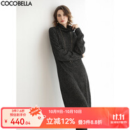 COCOBELLA秋冬新款黑色亮片長款毛衣裙女高領(lǐng)連衣裙FR3066-2 黑金色 S
