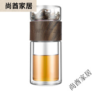 綠珠泡茶杯茶水分離玻璃杯男款杯子套裝女士個(gè)人專(zhuān)用水杯新款茶具 木紋色