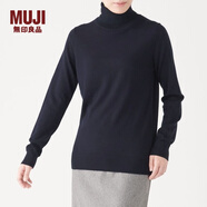 無印良品 MUJI 女式 天竺 高領(lǐng)毛衣 長(zhǎng)袖針織衫 海軍藍(lán) M