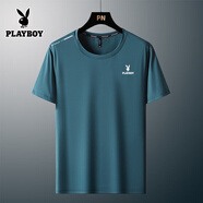 花花公子（PLAYBOY）冰絲恤男寬松圓領(lǐng)短袖夏季薄款網(wǎng)眼速干運動(dòng)休閑體恤衫 綠色 M 80-105斤
