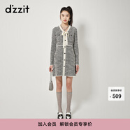 DZZIT地素長袖針織連衣裙春秋季新款小香風(fēng)千鳥格提花設(shè)計(jì)裙子女 黑色 M
