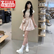 JIOESC公主裙女小個子顯瘦波點吊帶假兩件連衣裙2025新款法式甜美碎花裙 碎花裙 均碼 90-120斤