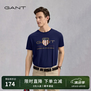 GANT/甘特【100%棉】男女情侶款學(xué)院風(fēng)美式休閑圓領(lǐng)短袖重磅T恤 433夜藍色 M