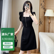 艾諾黛（AI NUO DAI）新品連衣裙夏天女2025年新款女士高檔衣服女裝赫本風(fēng)輕奢高級感 黑色 S
