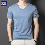 羅蒙莫代爾冰絲短袖t恤男v領(lǐng)夏季半袖純色打底衫速干體恤男裝上衣服 牛仔藍 XL (適合130-145斤)