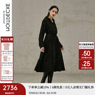 例外（EXCEPTION）春秋款系帶浮雕提花設(shè)計(jì)寬松氣質(zhì)長(zhǎng)袖連衣裙 黑色/99 S