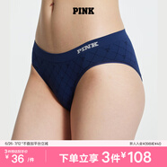 維多利亞的秘密（Victoria's Secret）PINK 夏季舒適無痕3A抗菌抑菌LOGO中腰包臀內褲三角褲女 98L4海軍藍-格紋款 11255733 1條 L