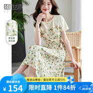 熙世界sllsky假兩件碎花連衣裙女2025夏季新款短袖圓領(lǐng)不規則荷葉邊裙子 綠色郁金香 M