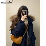 她芙（tafu）品牌女裝羽絨服女短款2025冬季新款加厚小個(gè)子大毛領(lǐng)派克服外套 藏青色【真毛領(lǐng)】 XS