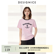 迪賽尼斯（DESIGNICE）2024年夏季新款美式復古風(fēng)百搭簡(jiǎn)約印花圓領(lǐng)短袖T恤女 粉色 M
