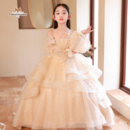 梔潔鋼琴比賽禮服女童輕奢小眾生日派對(duì)晚禮裙生日公主裙走秀聲樂(lè)藝考 香檳色 90 cm